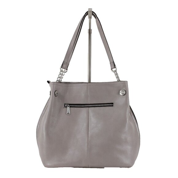 Patricia Nash 14 x 11 x 6 Gray Taupe Silver Hardware Double Strap Leather Purse - Picture 1 of 14